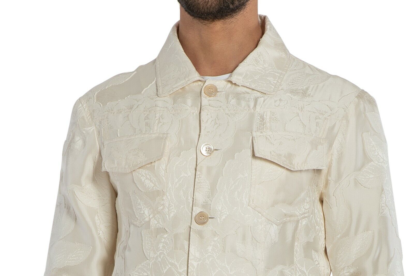 3400$ GERLIN Sport Suit Ivory Silk Cotton Jacquard Fil Coupè Sz 48 BIJAN
