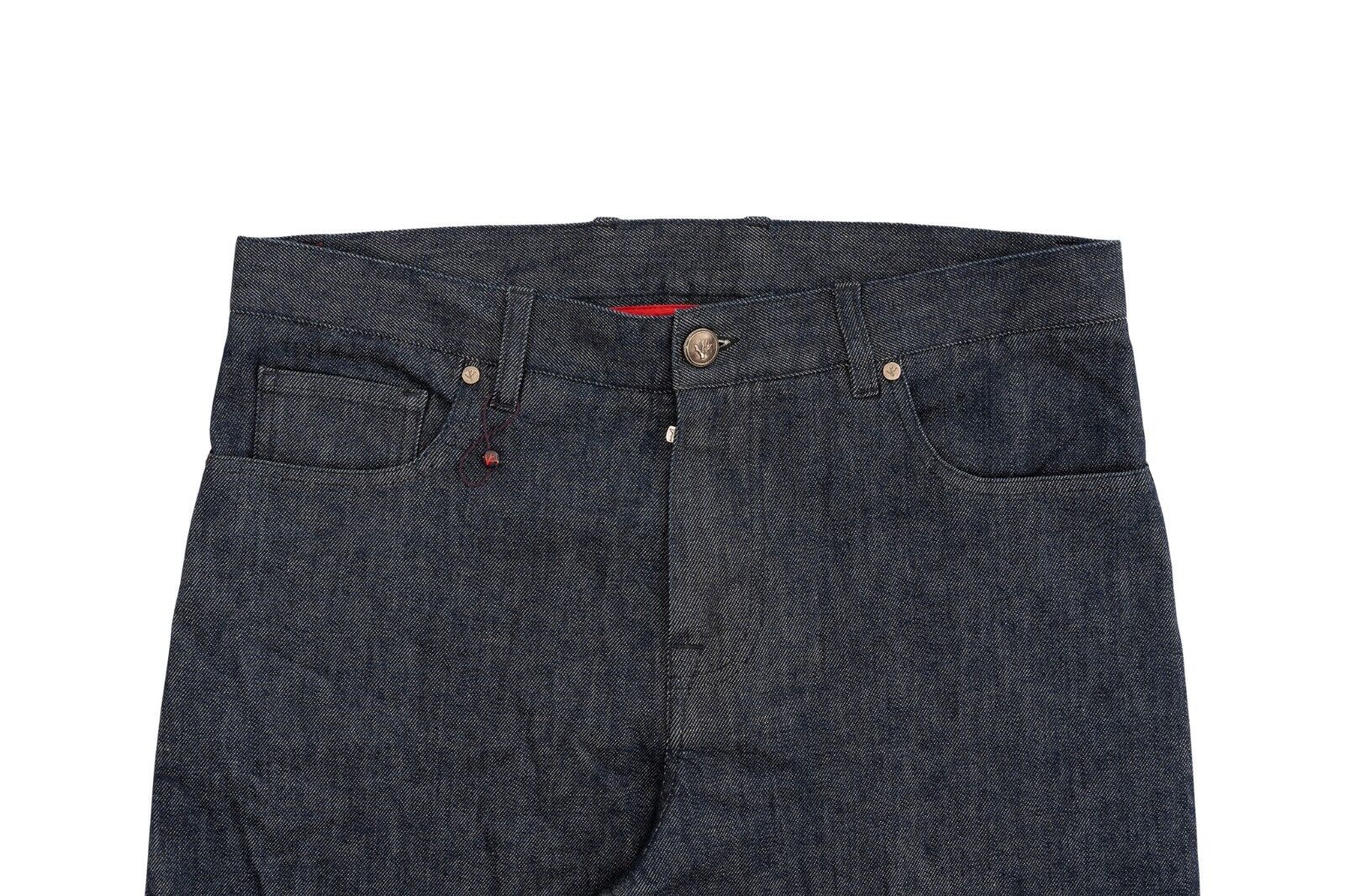 690$ ISAIA NAPOLI Dark Blue Dry Denim Jeans Trousers Pant Cotton 34 US / 50 EU