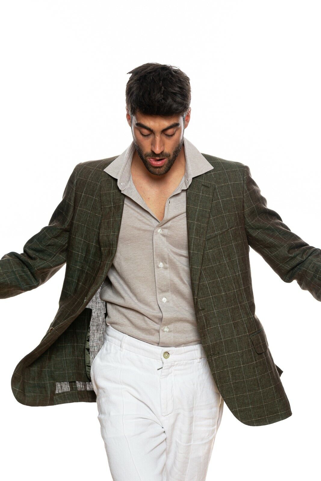 BELVEST Hand Made in Italy Jacket Pure Linen Checks Dark Green 40 US 50 EU 6 R