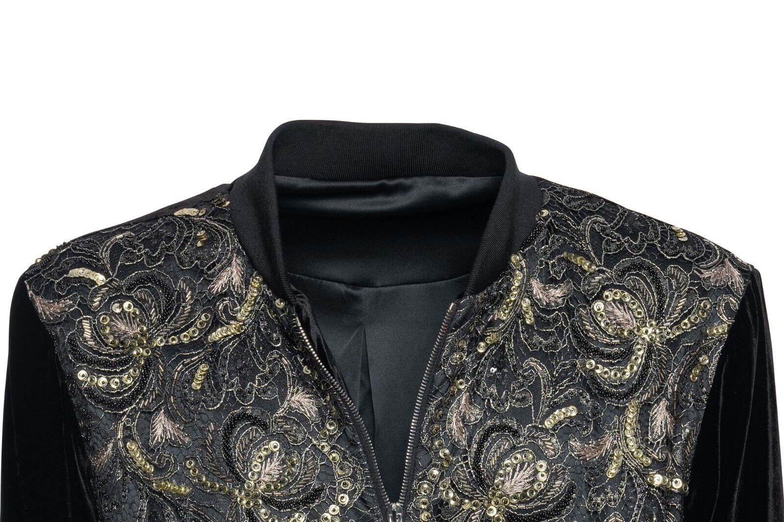 2000$ ITALO FERRETTI Bomber Jacket Velvet "PAYETTES" Lining Silk 40 US / 50 EU