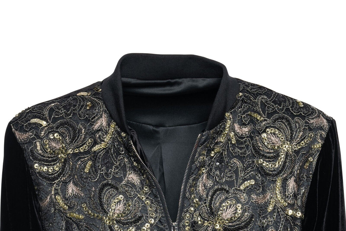 2000$ ITALO FERRETTI Bomber Jacket Velvet "PAYETTES" Lining Silk 40 US / 50 EU