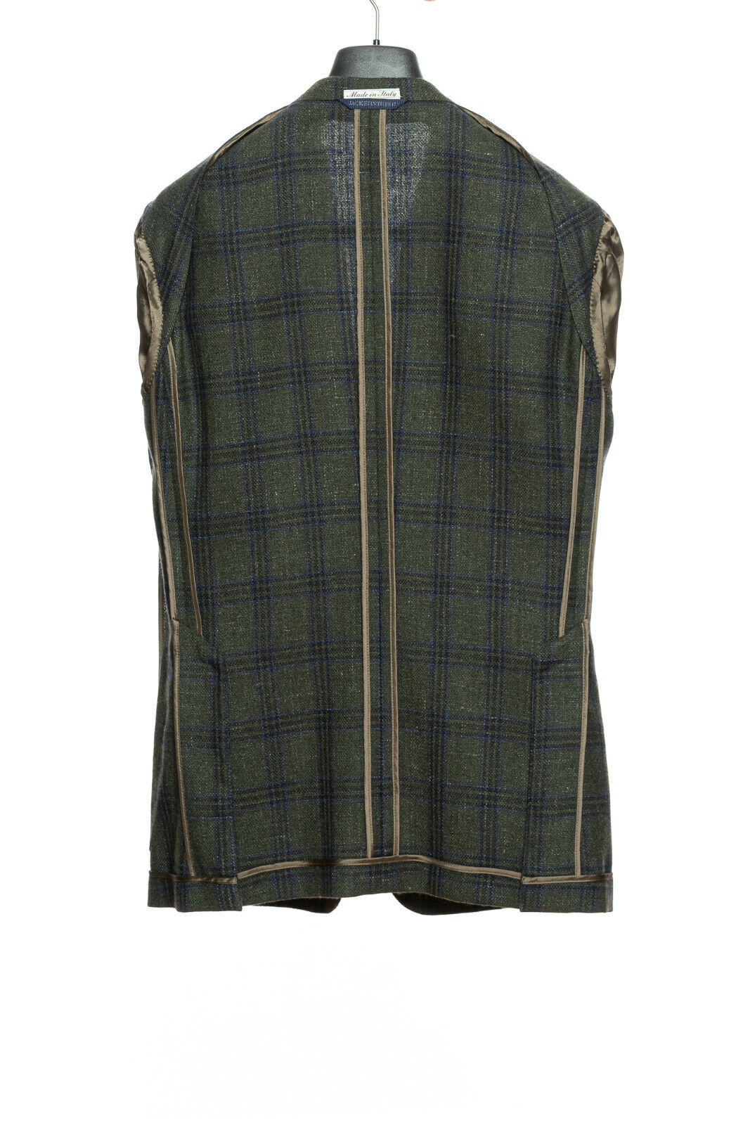 $2560 BELVEST Jacket Green Check Cashmere Silk Linen 40 US / 50 EU
