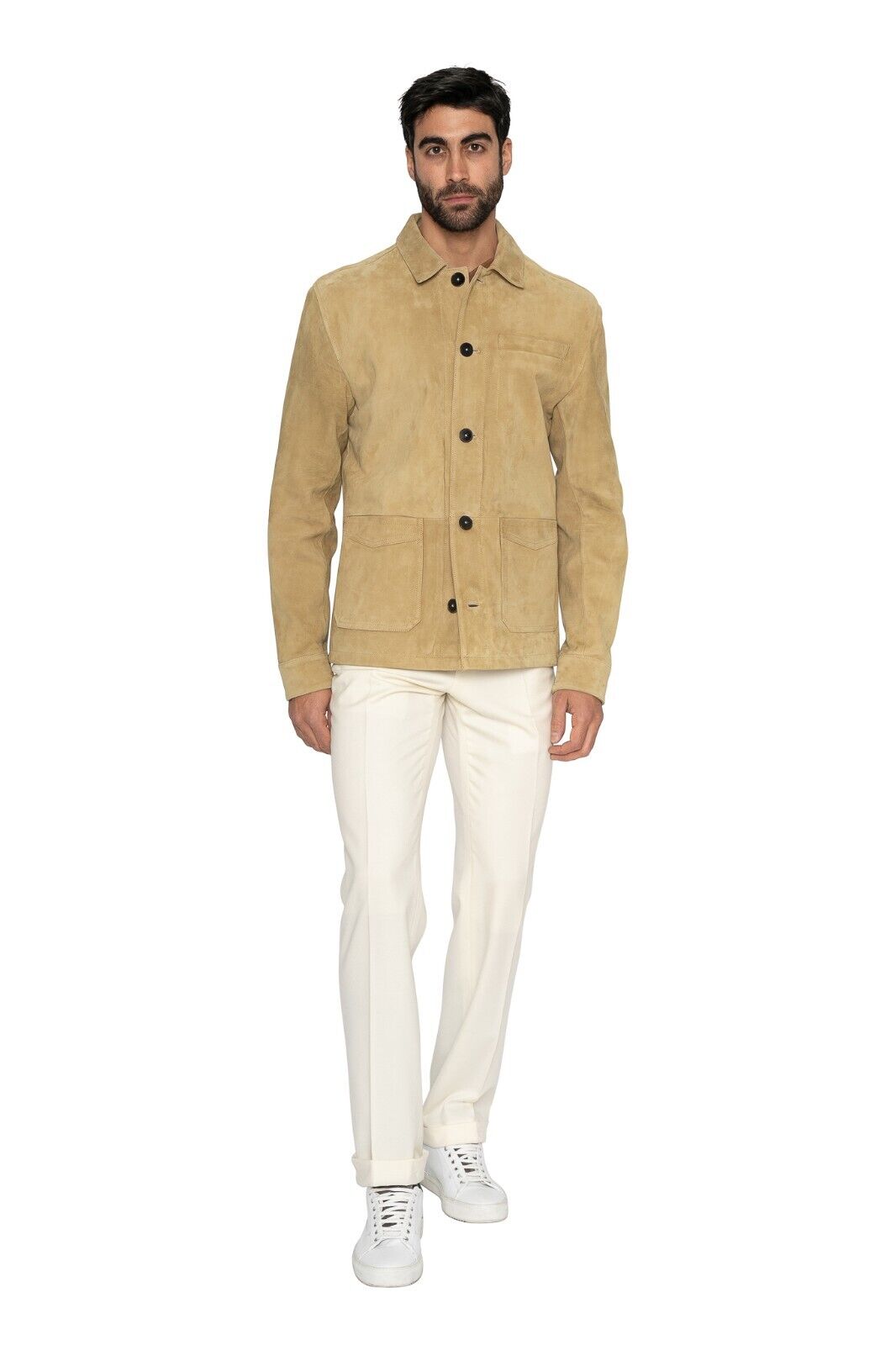 $1900 EIDOS by ISAIA NAPOLI Beige Jacket Blouson Suede Leather 38 US 48 EU Slim