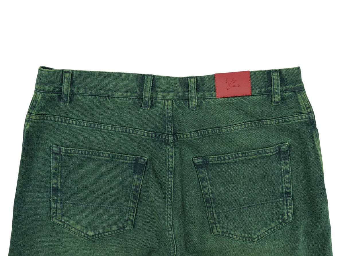 795$ ISAIA NAPOLI "Forcella" Green Denim Jeans Pant Cotton Wide Fit 32 US /48 EU