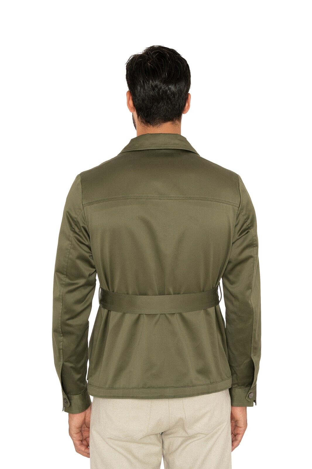 $3200 ISAIA Green Belted Safari Zip Jacket Lux Cotton 38 US / 48 EU Slim Fit