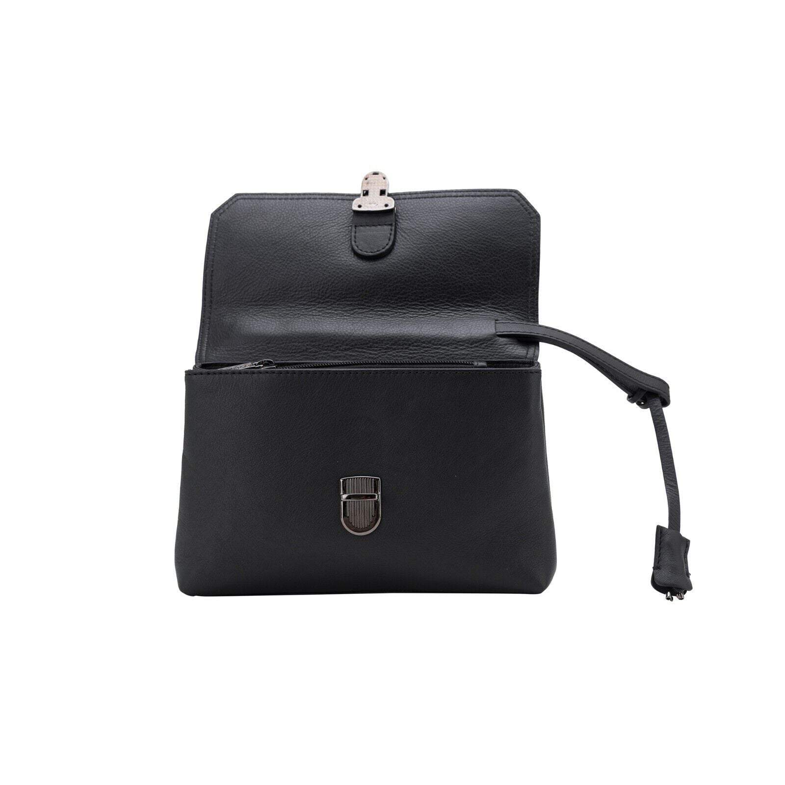 $390 Testoni Bologna Black Easy Calf Hand Clutch Bag Padlock with Keys