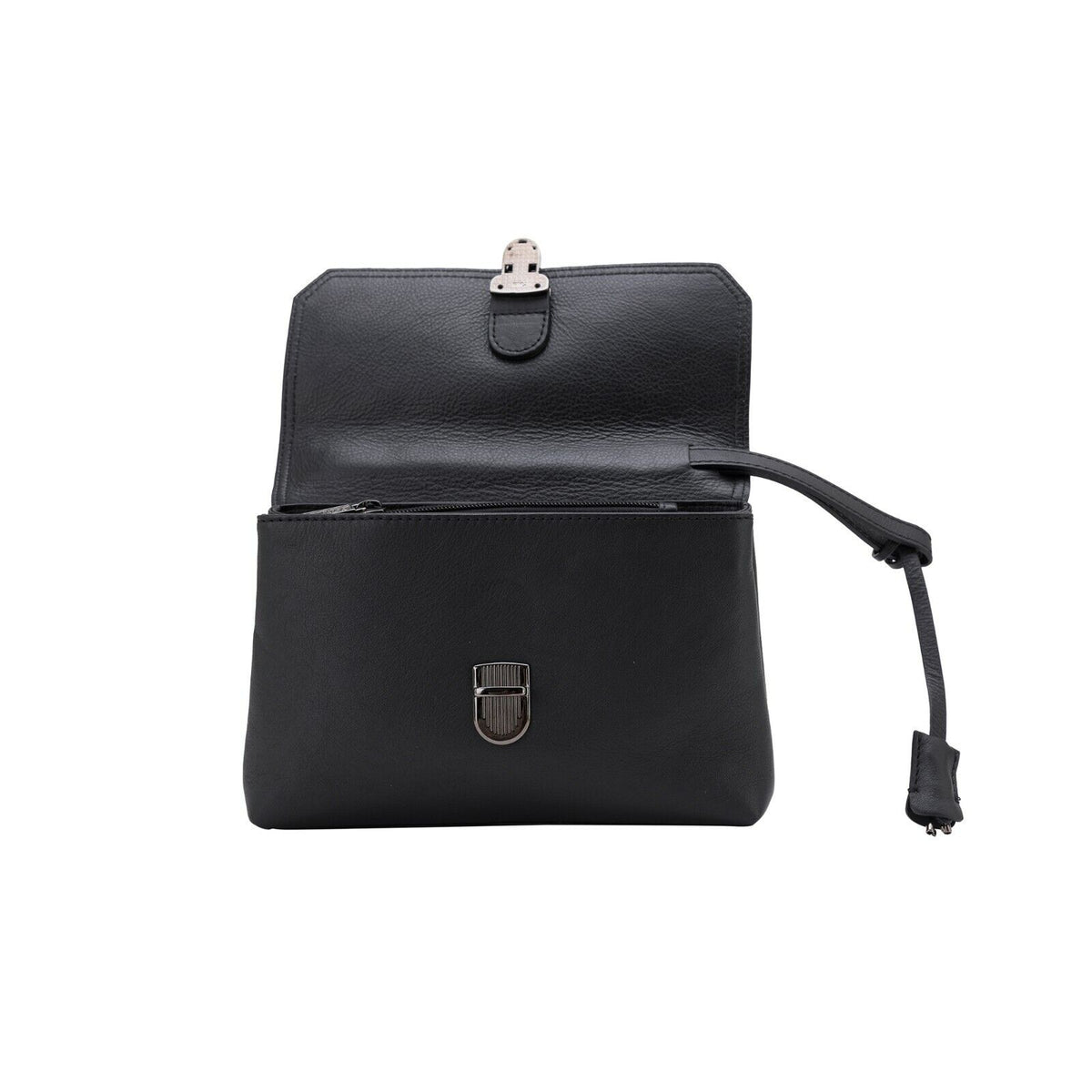 $390 Testoni Bologna Black Easy Calf Hand Clutch Bag Padlock with Keys