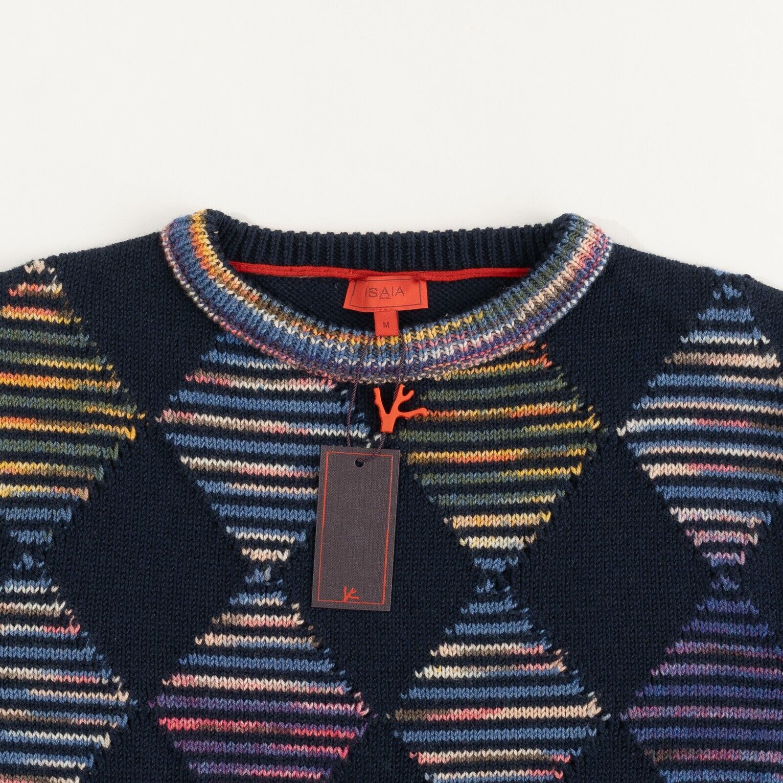 1500$ ISAIA NAPOLI Blue Navy Argyle Sweater Crewneck Merinos Wool Size M