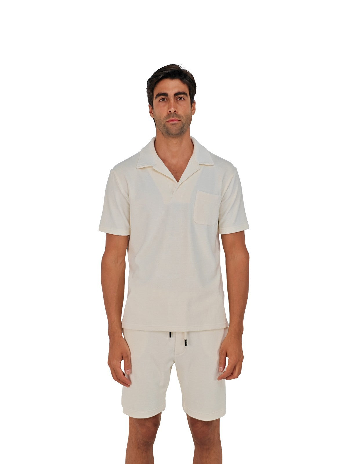 $1250 ISAIA NAPOLI Ivory Terry Short Tracksuit Cotton Silk Size M