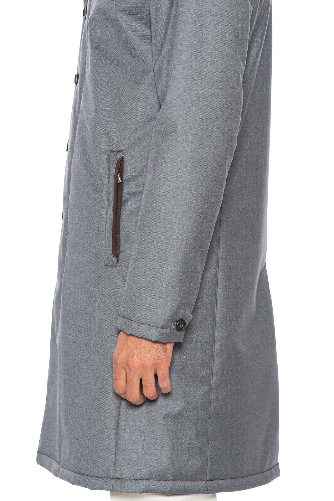 $4200 HETTABRETZ Gray Coat Wool Leather Silk Water-resistant 40 US / 50 EU Slim