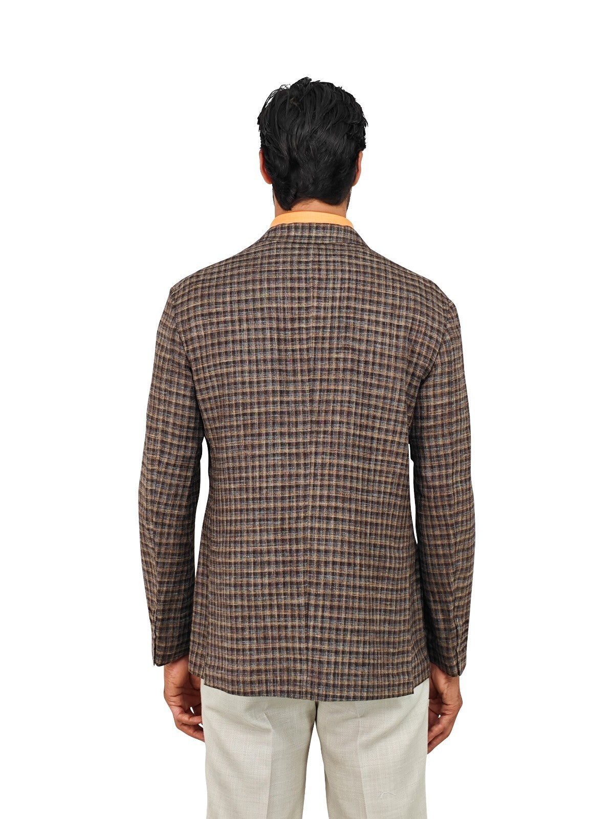 $1950 RUBINACCI NAPOLI Brown Checks Jacket Sport Coat Linen Cotton 40 US / 50 EU