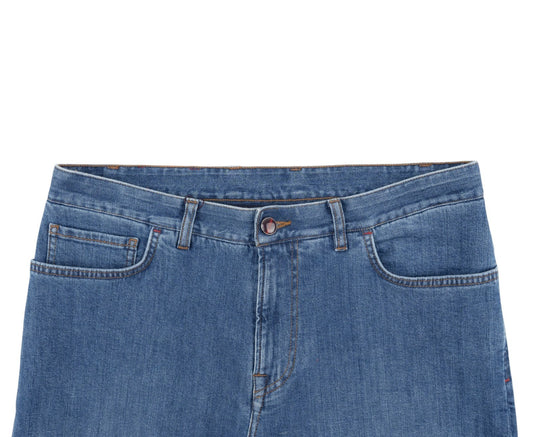 715$ ISAIA NAPOLI Blue Denim Jeans 5 Pocket Pant Cotton Regular Fit