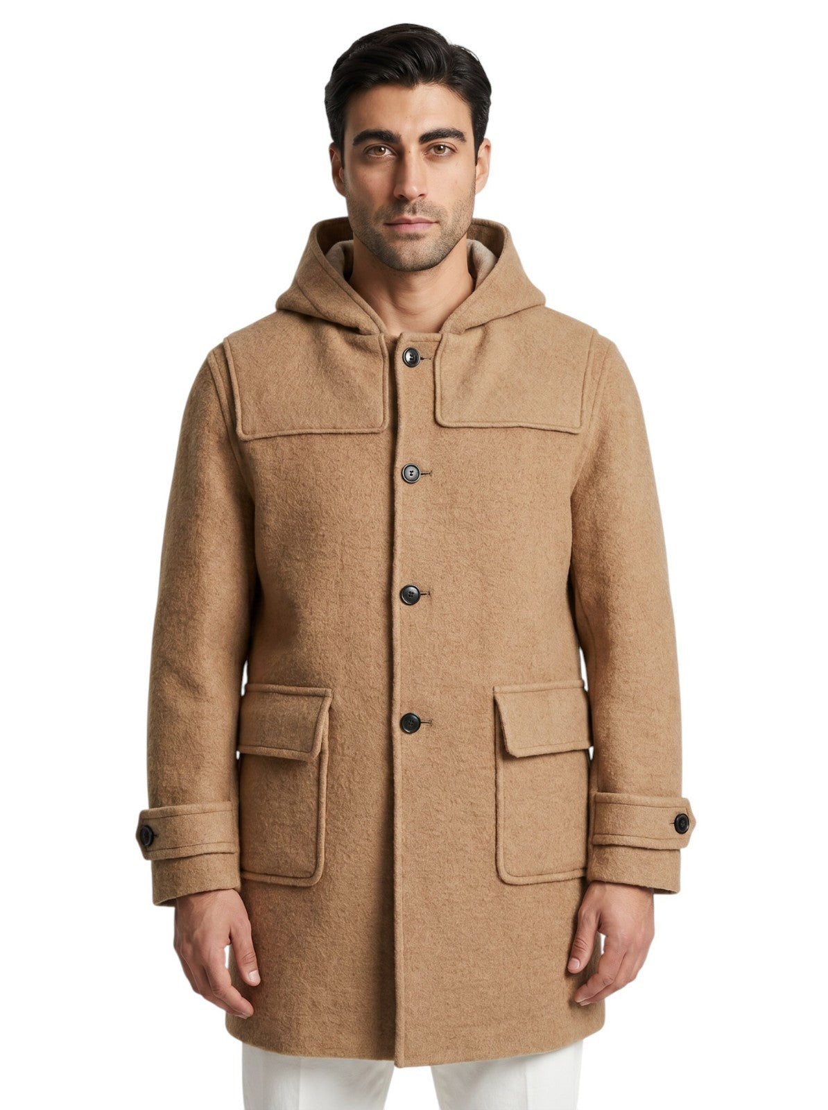 7100$ ISAIA NAPOLI Beige Hooded Overcoat Jacket Soft Camel Hair - Wool Size M