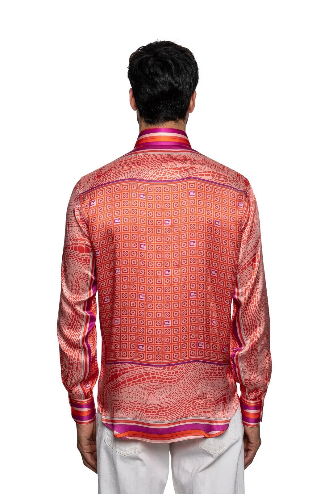 1600$ ITALY LUXURY FABIO CAVIGLIA Shirt 100% Silk COMO Satin Peach Made in Italy