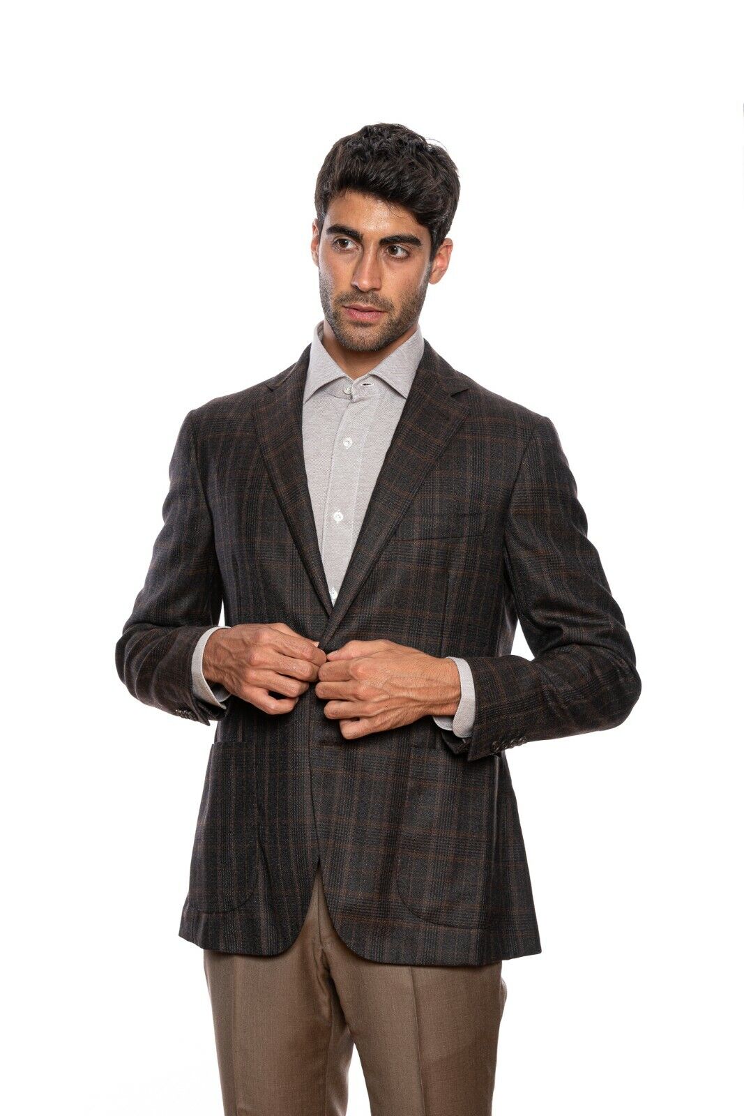 $2290 BELVEST Dark Brown Check Wool Jacket 44 US / 54 EU Drop 7R   F/W 2018
