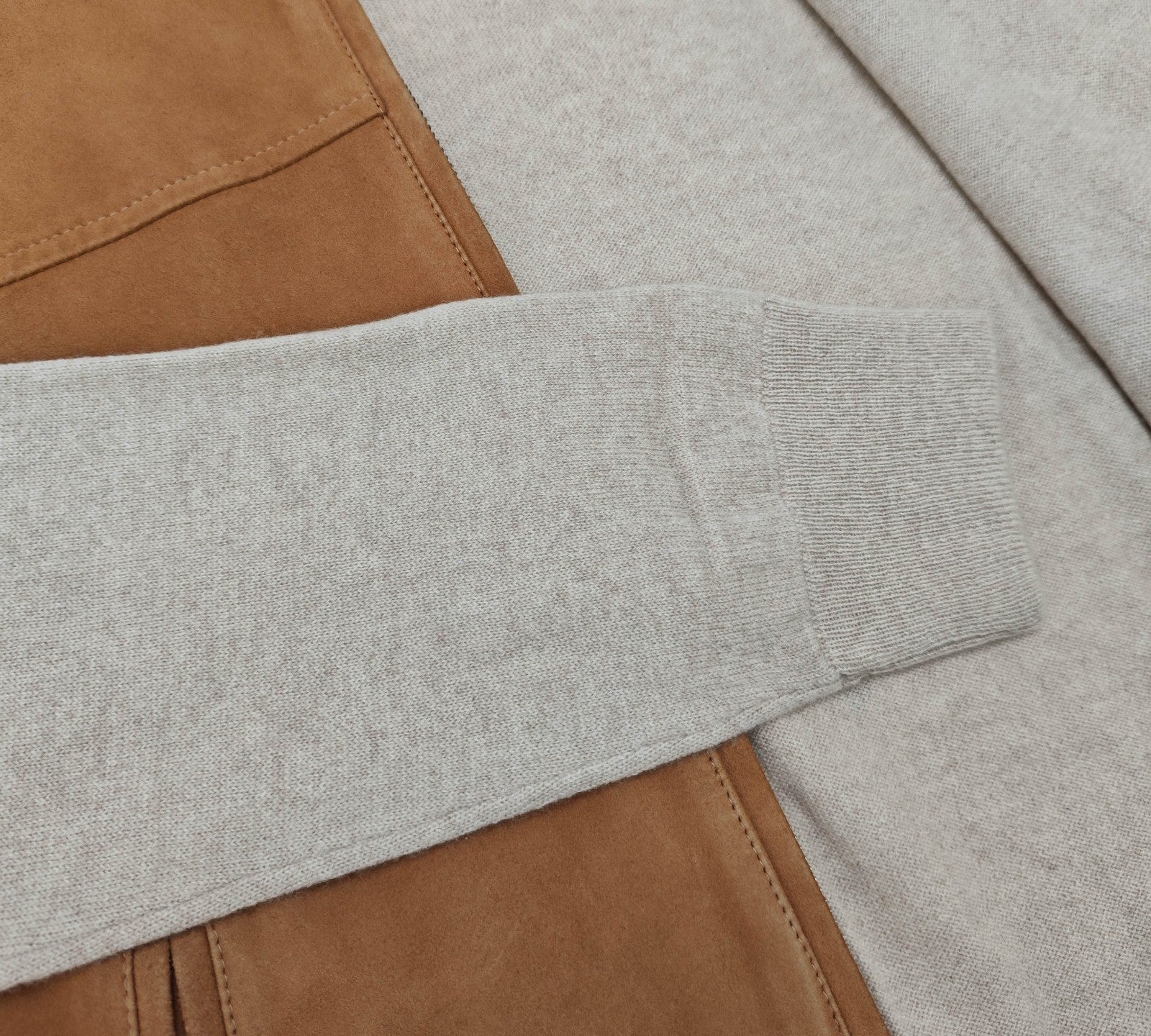 2800$ DELLA CIANA CASHMERE Ivory Bomber Zip Jacket Suede Leather - Cashmere