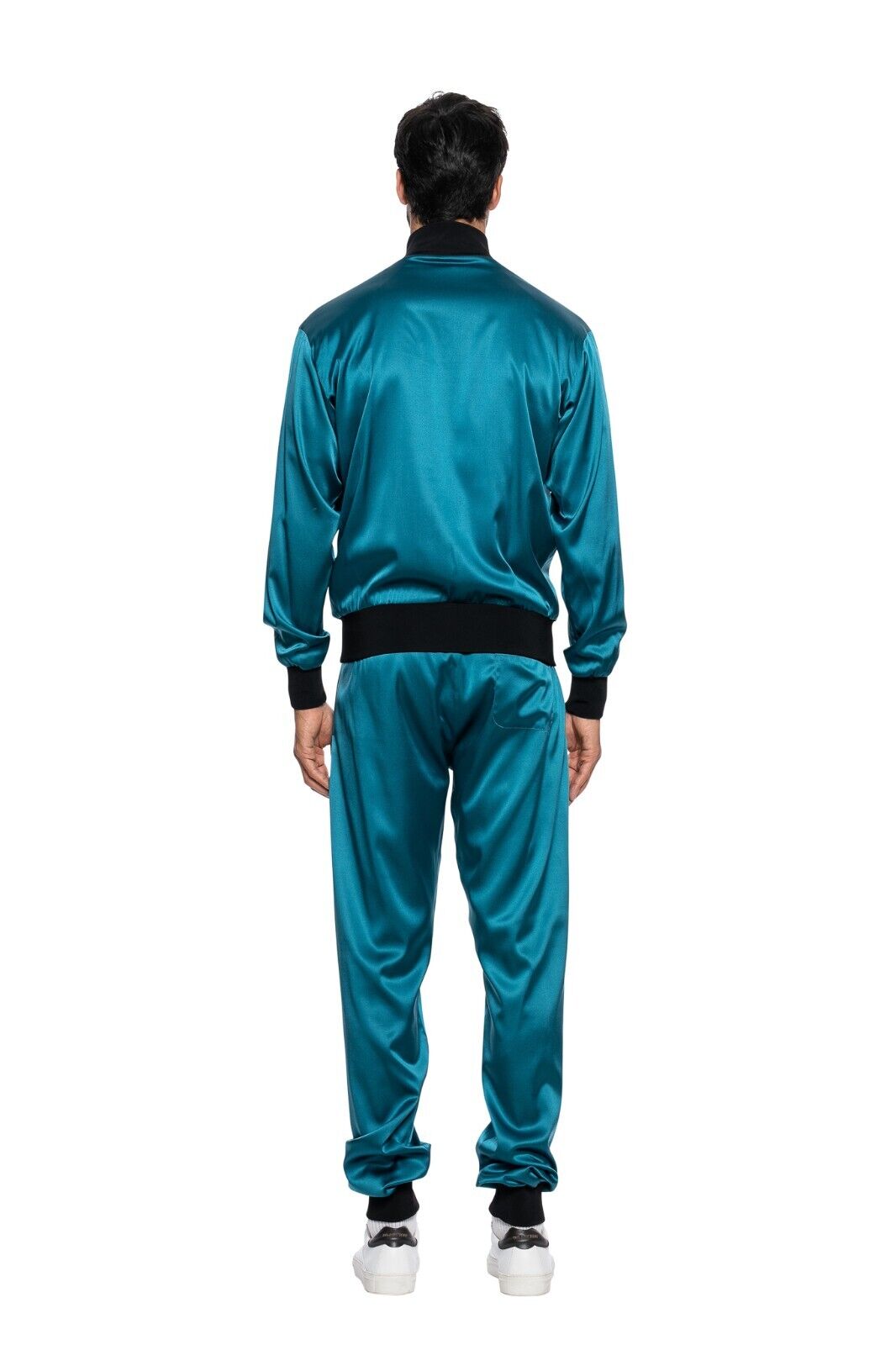 3500$ ITALO FERRETTI Tracksuit Jogging Suit Electric Blue 100% Silk Satin Size L