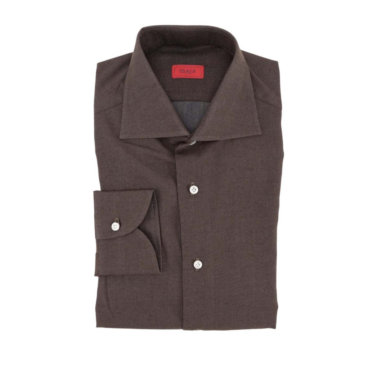 825$ ISAIA NAPOLI "Mix" Hand-Sewn Dress Shirt Brown Cotton / Cashmere 15 - 38