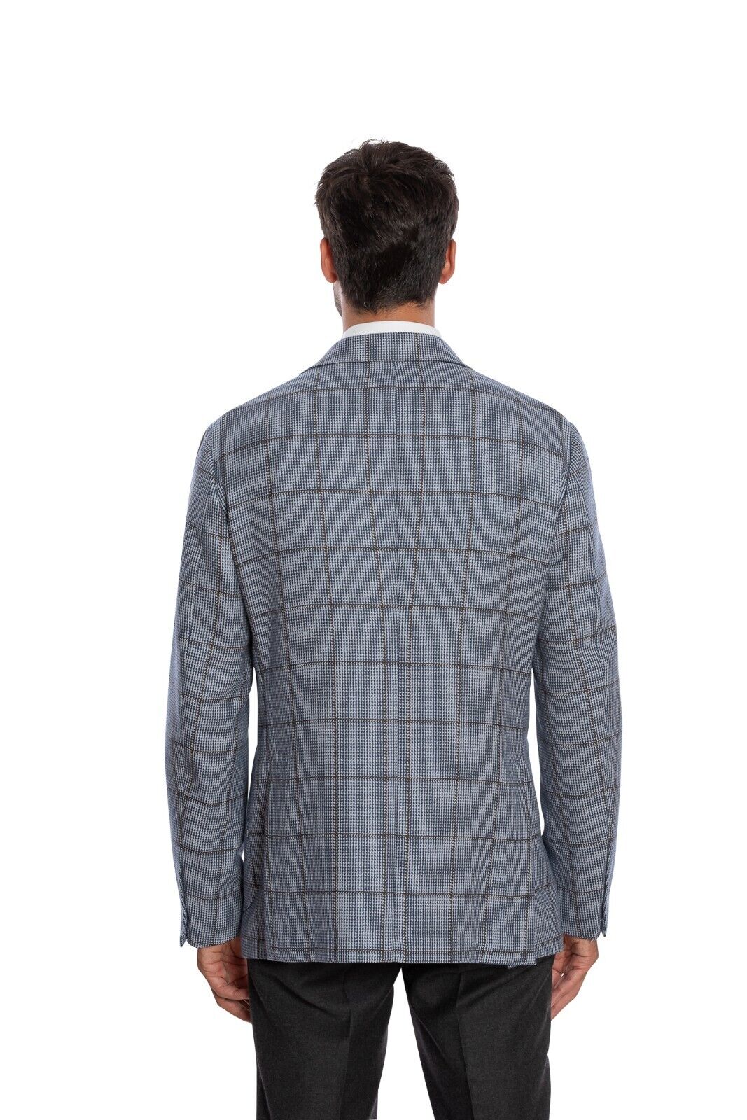 $1980 LUIGI BORRELLI "PROCIDA" Hand-Sewn Blue Gray Plaid Jacket Sport Coat Wool