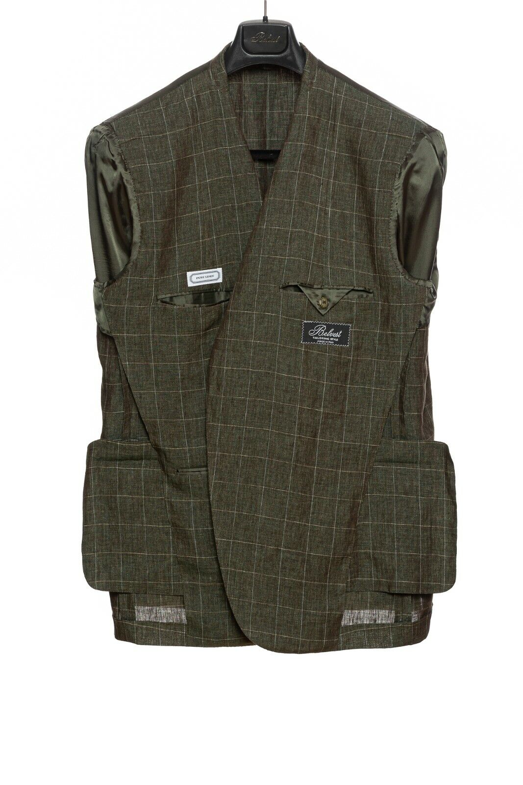 BELVEST Hand Made in Italy Jacket Pure Linen Checks Dark Green 40 US 50 EU 6 R