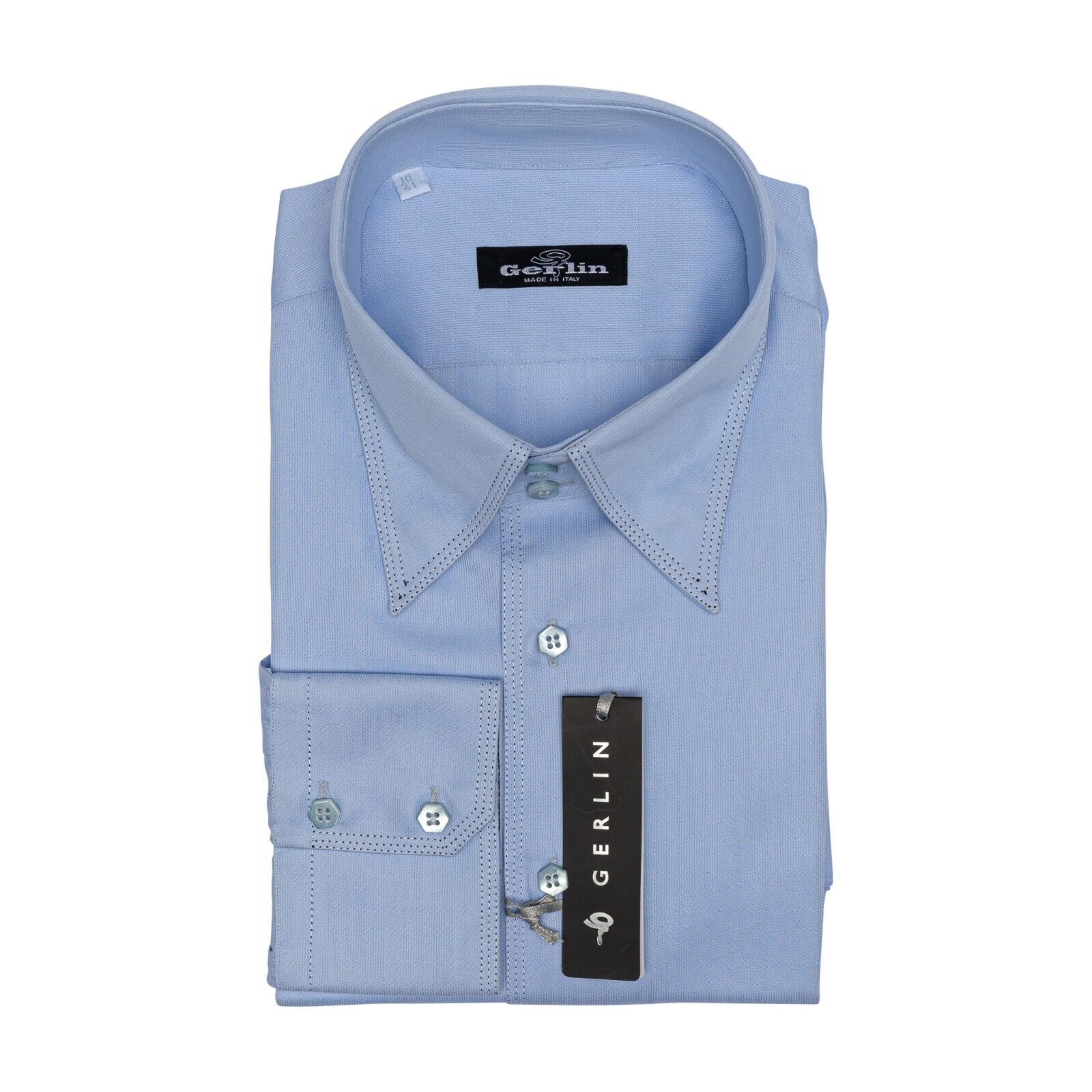 690$ LUXURY GERLIN Shirt Blue POINT ALUMO Cotton 16 - 41 10AB ZILLI