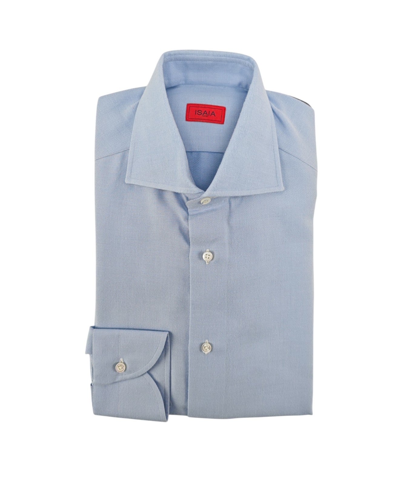 815$ ISAIA "Mix" Dress Shirt Light Blue Solid Flannel Cotton - Silk 15 - 38