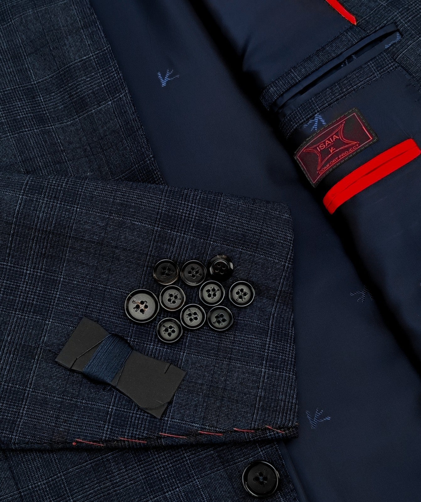 $6800 ISAIA "Sanita" Blue Navy Hand-Sewn Suit Wool Glen Plaid 42 US / 52 EU 8R