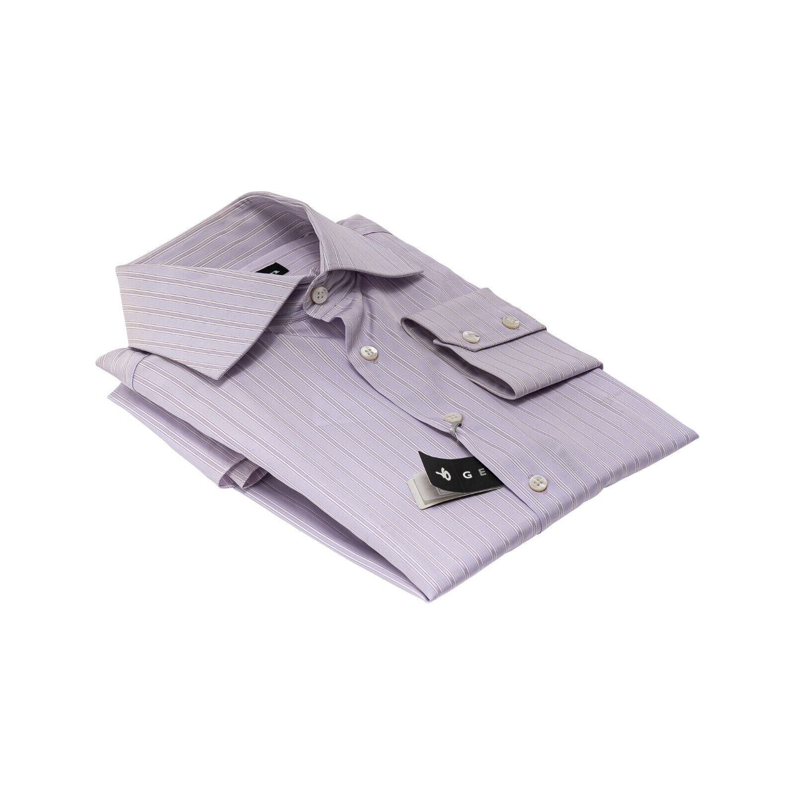 690$ LUXURY GERLIN Shirt Striped Lilac Popeline Cotton 16 - 41 7E BIJAN