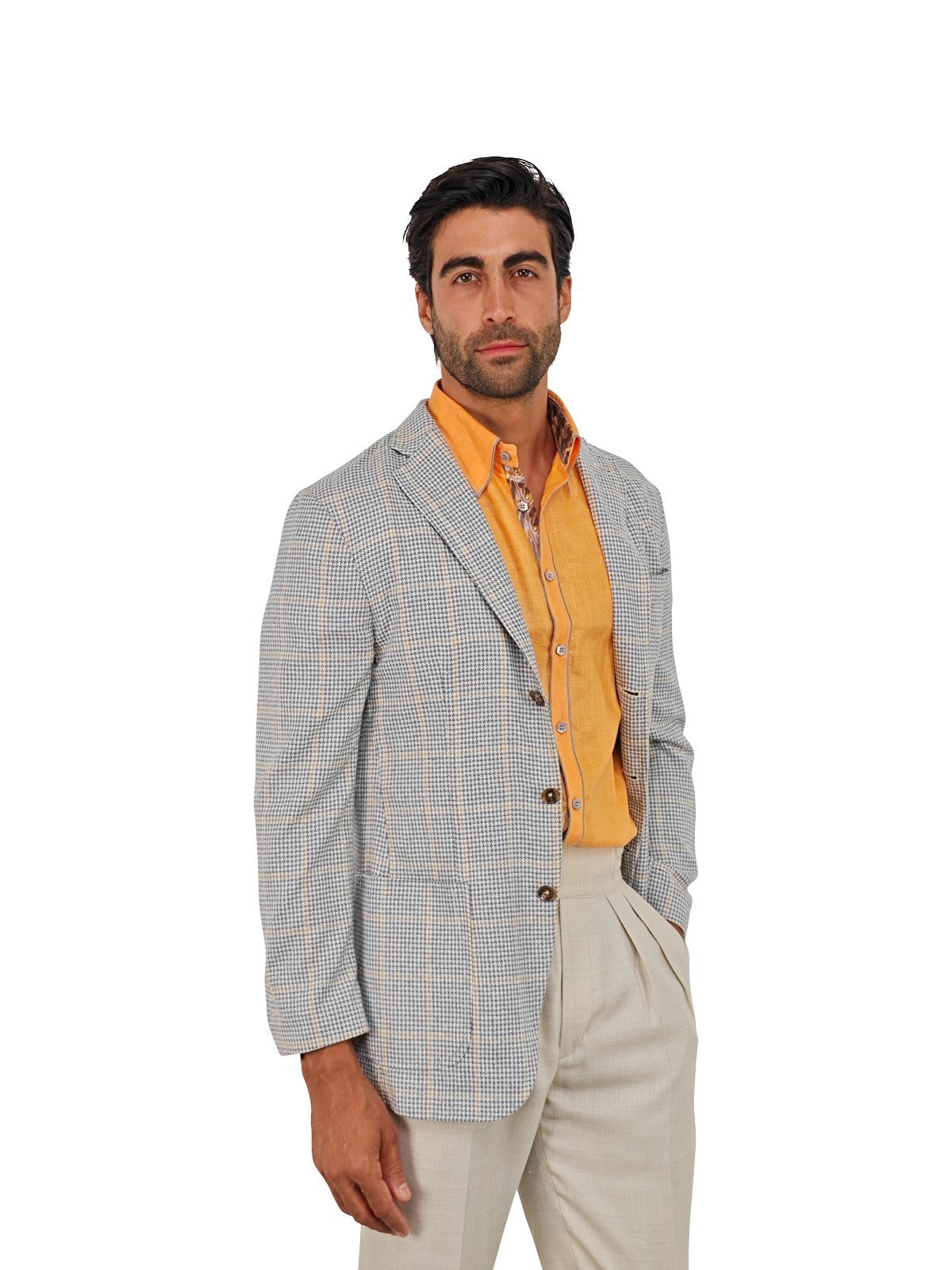 $1750 RUBINACCI NAPOLI Blue Checks Jacket Sport Coat 100% Linen 38 US / 48 EU