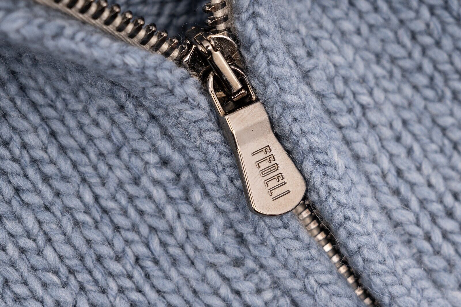 $2200 FEDELI Light Blue Cardigan Jacket Zip 100% Cashmere Malfilè 40 US / 50 EU