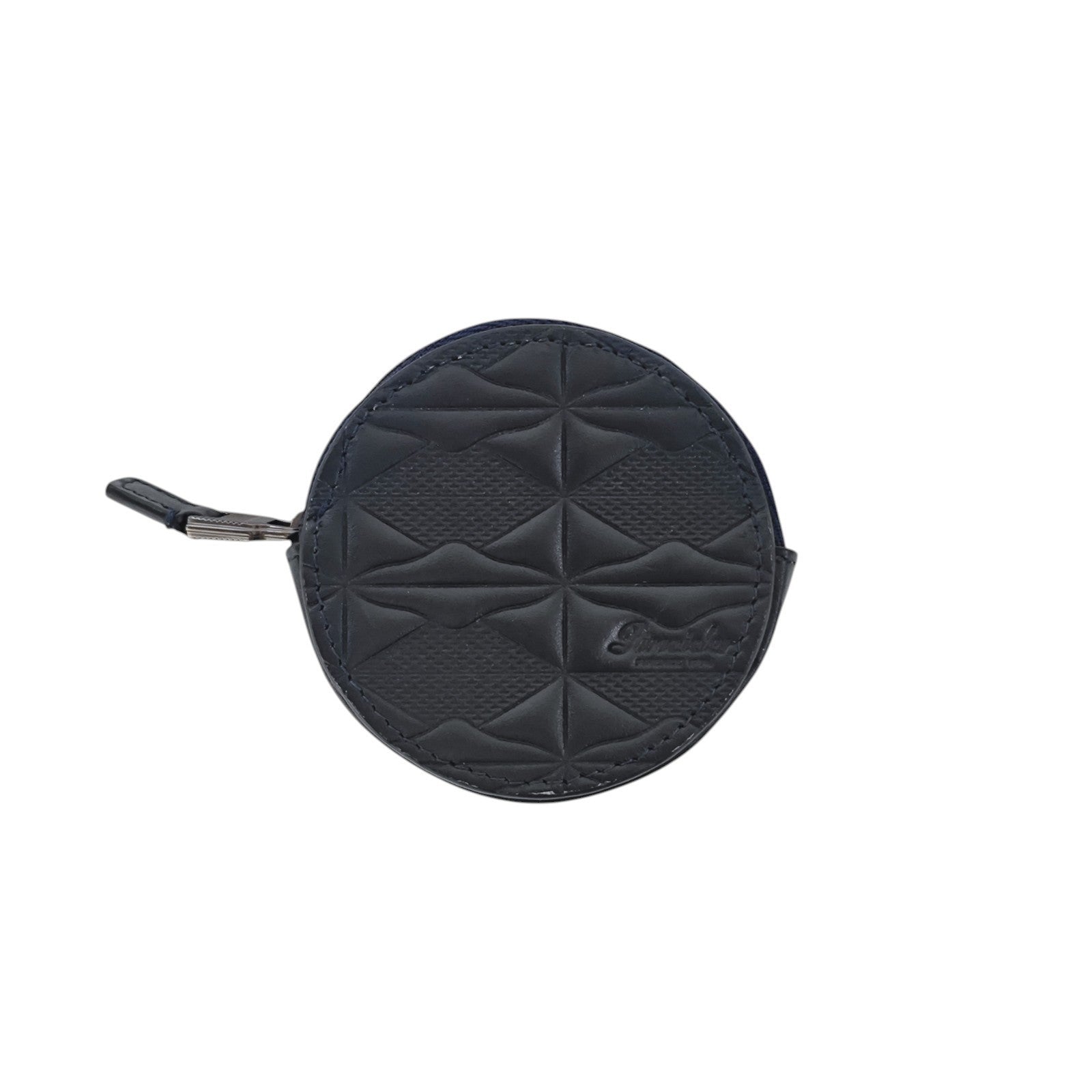 135$ PINEIDER FIRENZE 1774 Round Zip Coin Holder Embossed Calf Blue
