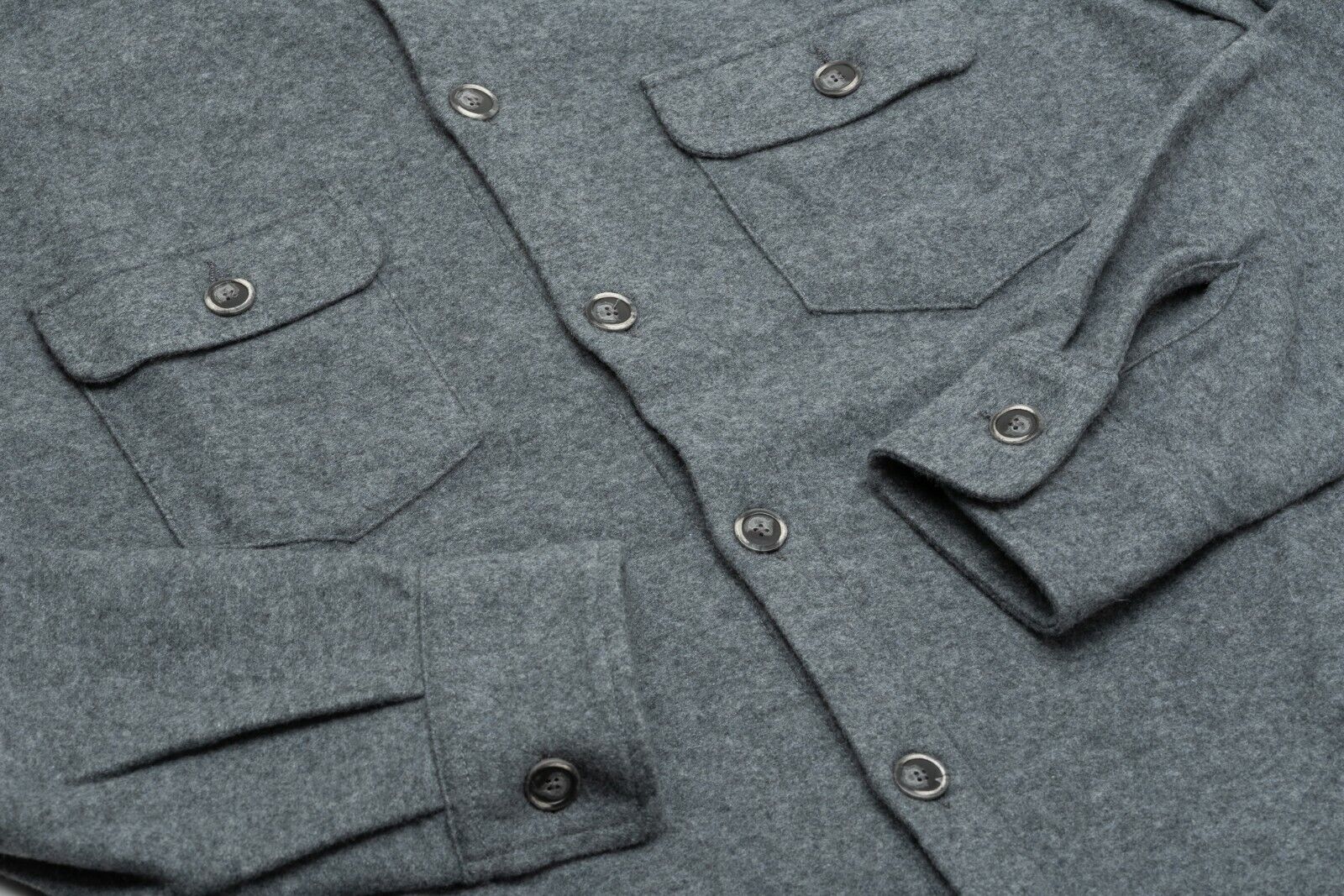 $1300 FEDELI CASHMERE Gray Oveshirt Jacket 100% Cashmere Flannel