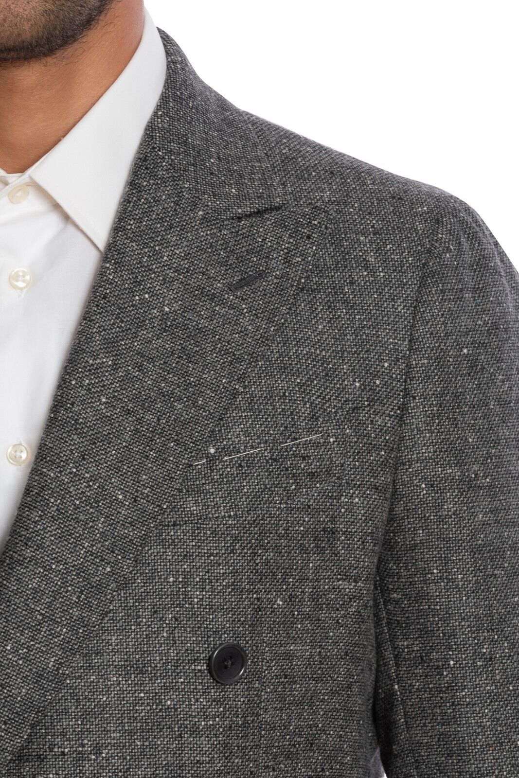 $2150 LUIGI BORRELLI "FIRENZE" HandSewn Gray Double Breasted Jacket Donegal Wool