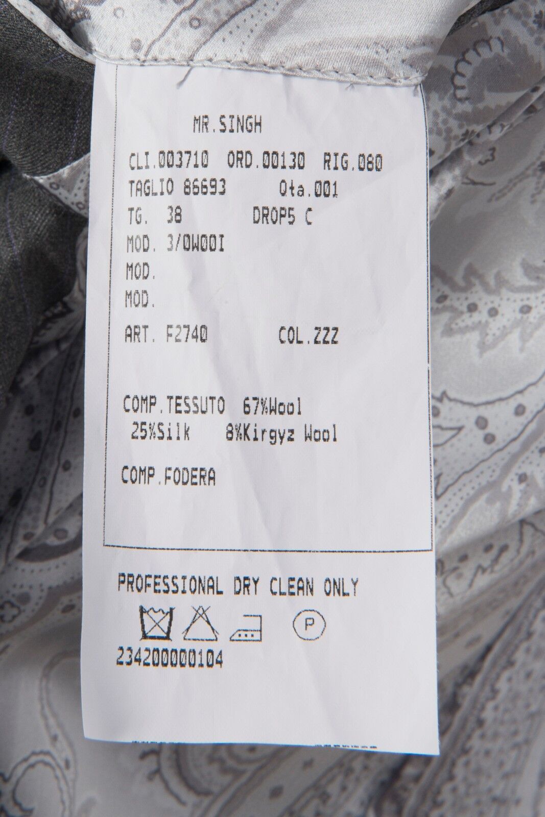 $7900 BIJAN Luxury Gray Wool Silk Nehru Jacket Hand-Sewn in Italy 38 US / 48 EU