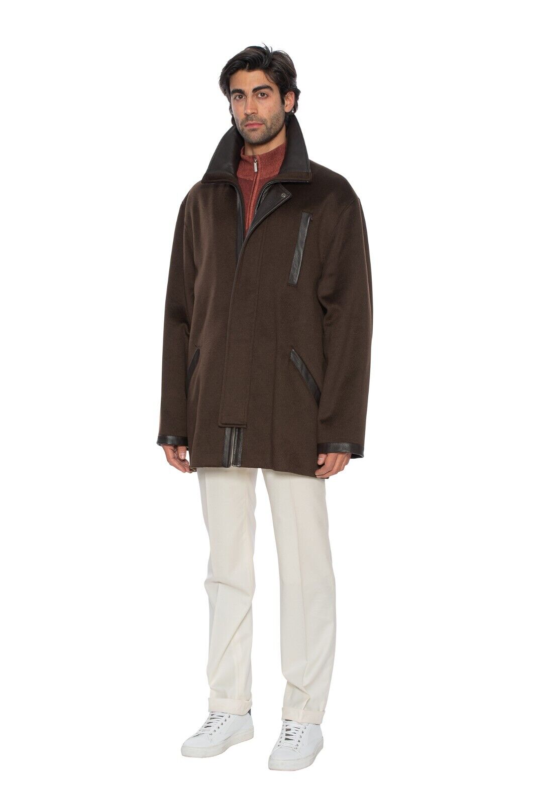 $4800 HETTABRETZ Brown Jacket Coat 100% Cashmere / Lambskin / Silk 42 US / 52 EU