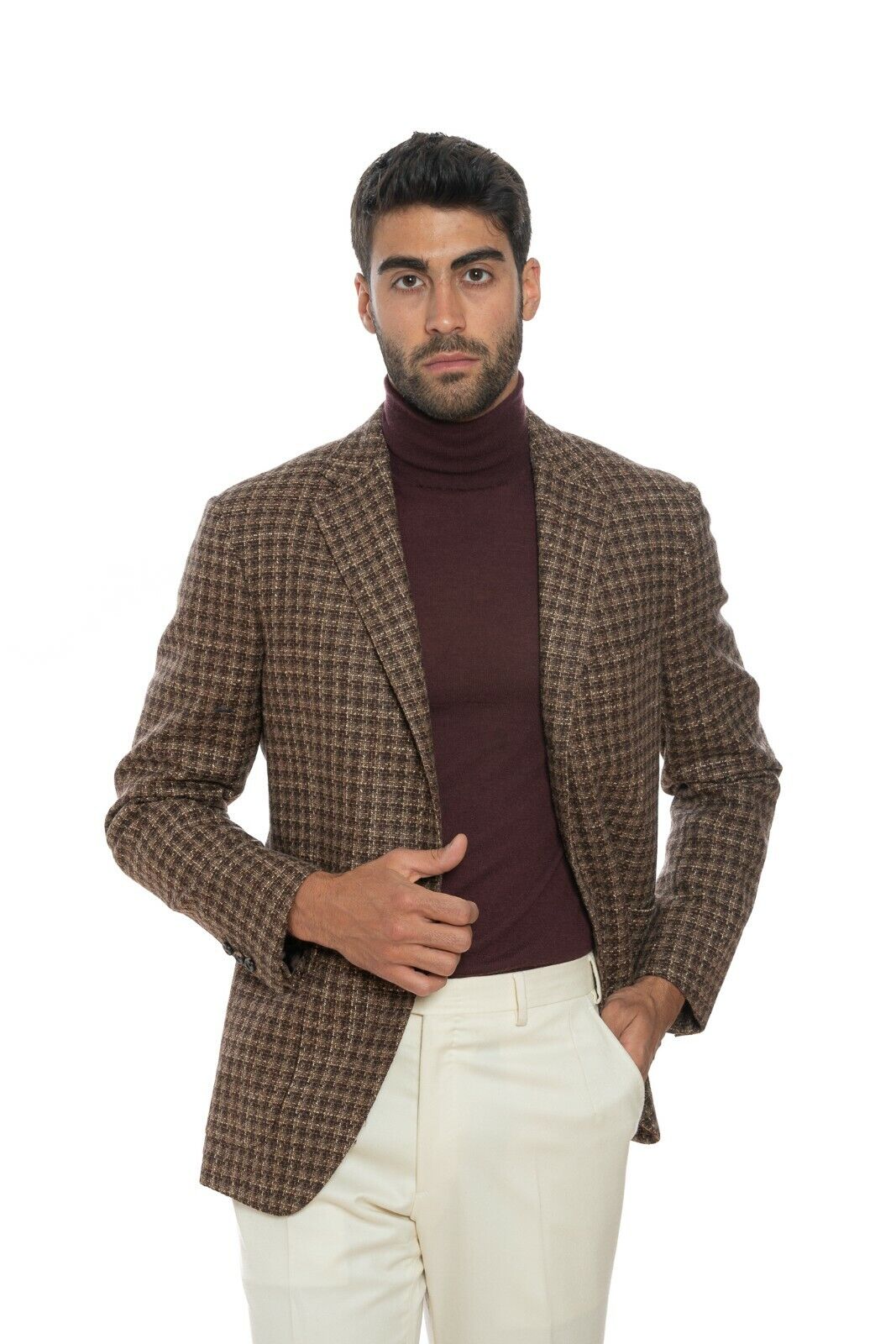 2150$ BELVEST Brown Sartorial Jacket Checks Wool / Silk / Cashmere Drop 7 Reg