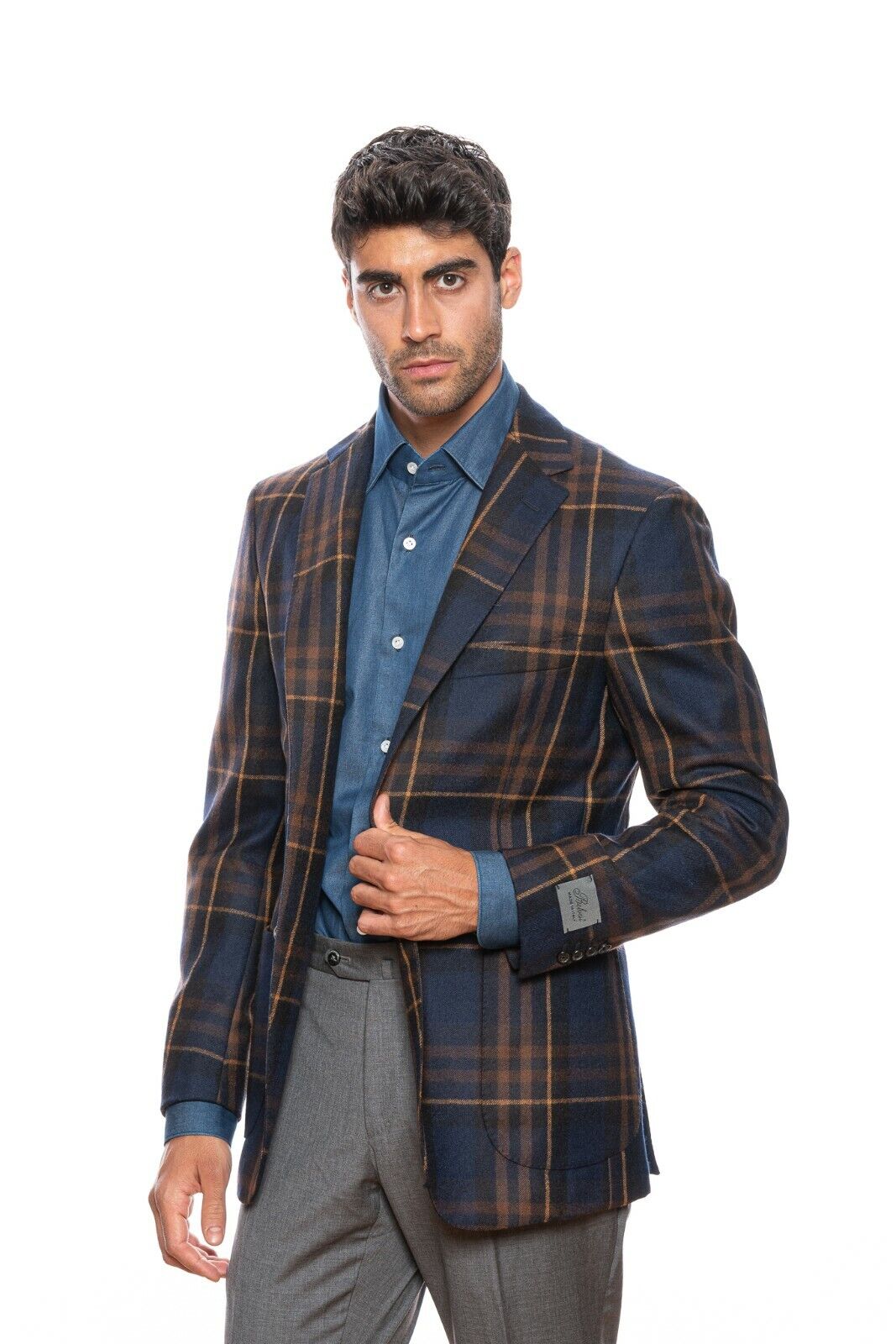 $2045 BELVEST Check Blue Rust Wool Jacket Blazer 42 US / 52 EU Drop 7R  F/W 2018