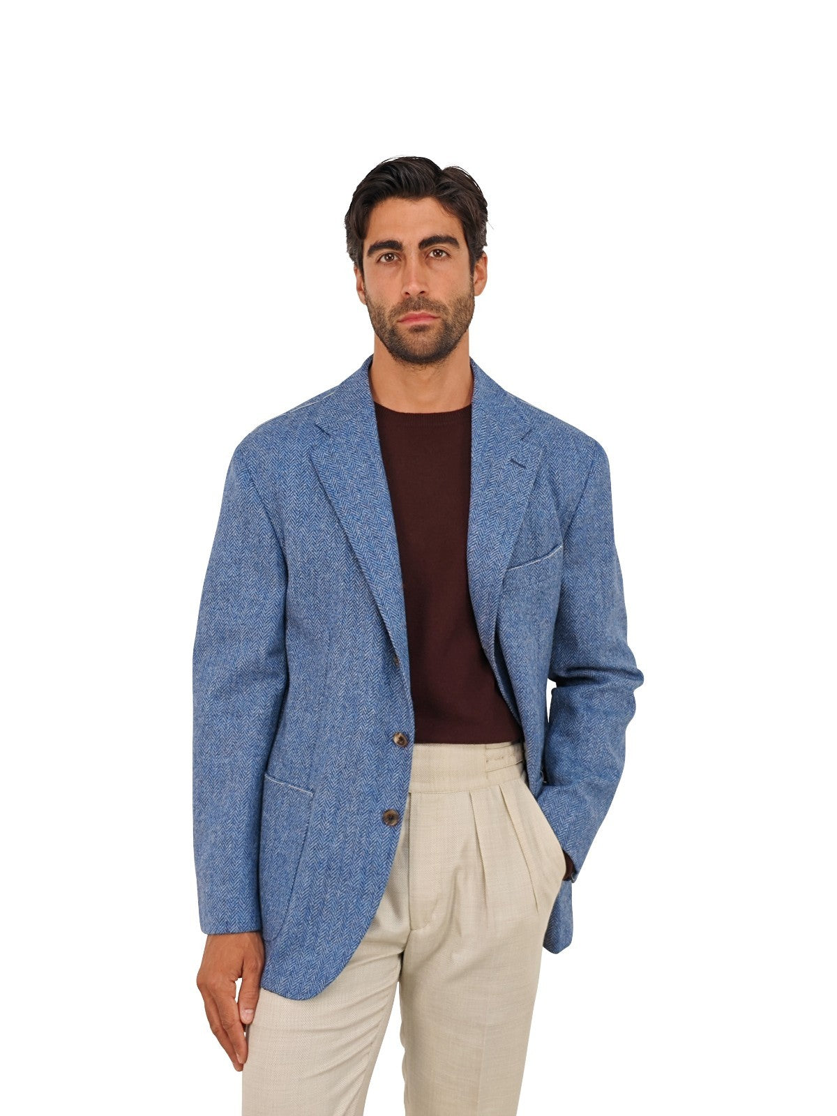 $1670 RUBINACCI NAPOLI Blue Herringbone Jacket Sport Coat Wool 46 US / 56 EU