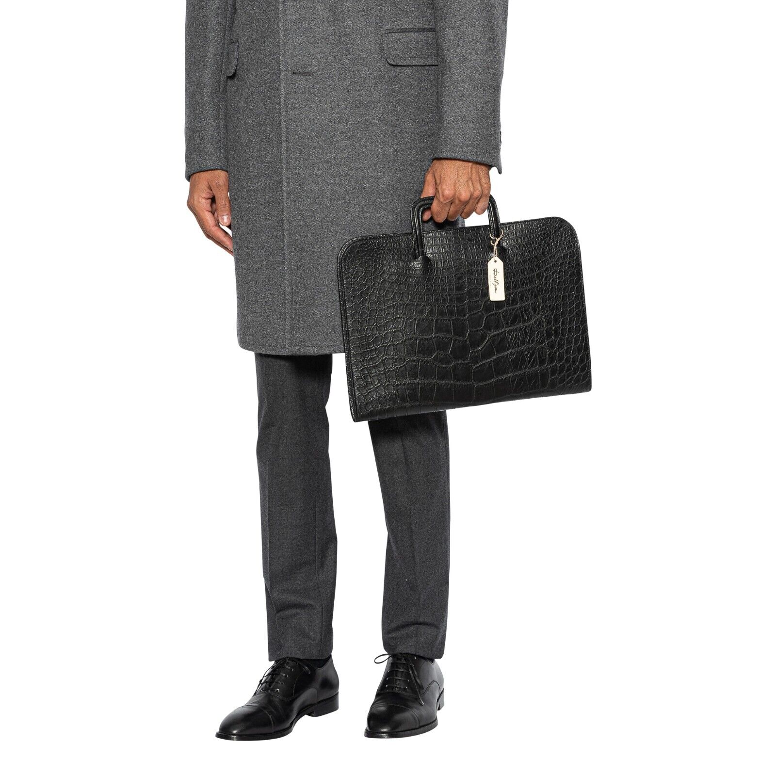 $8K LUXURY DELL'GA MILANO Handmade Black Briefcase Business Bag Real Crocodile