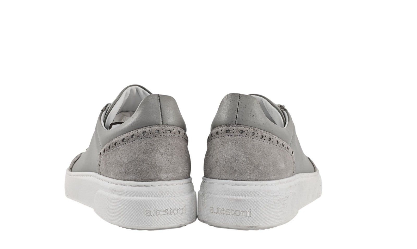 850$ TESTONI Sneaker Shoes Brogue Calf + Suede Gray 8 UK / 9 US / 42 IT