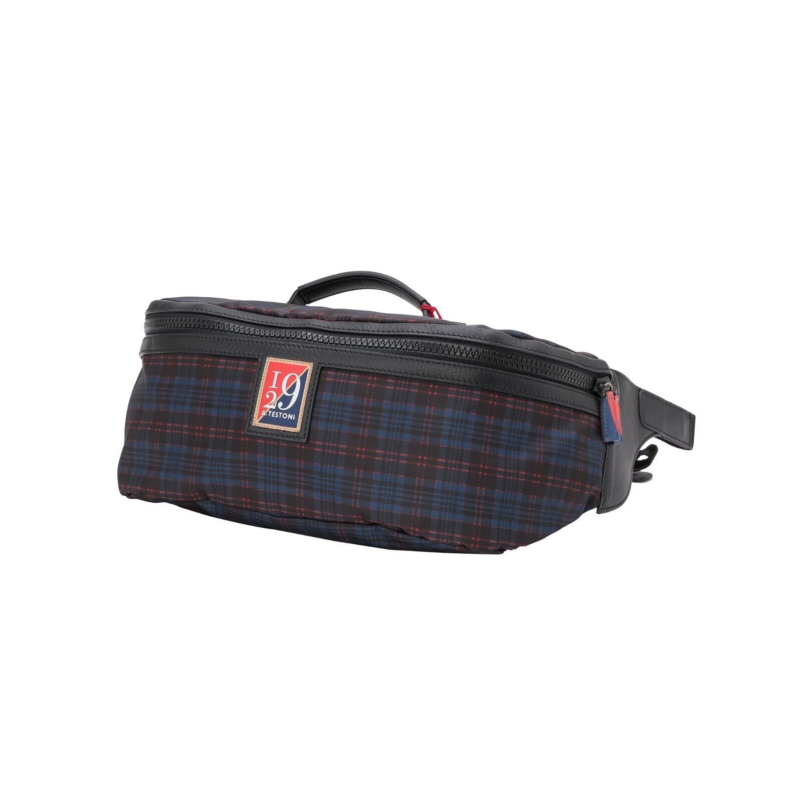 $199 Testoni I29 Bologna Large Crossbody Bag Calf + Techno Scottish Fabric
