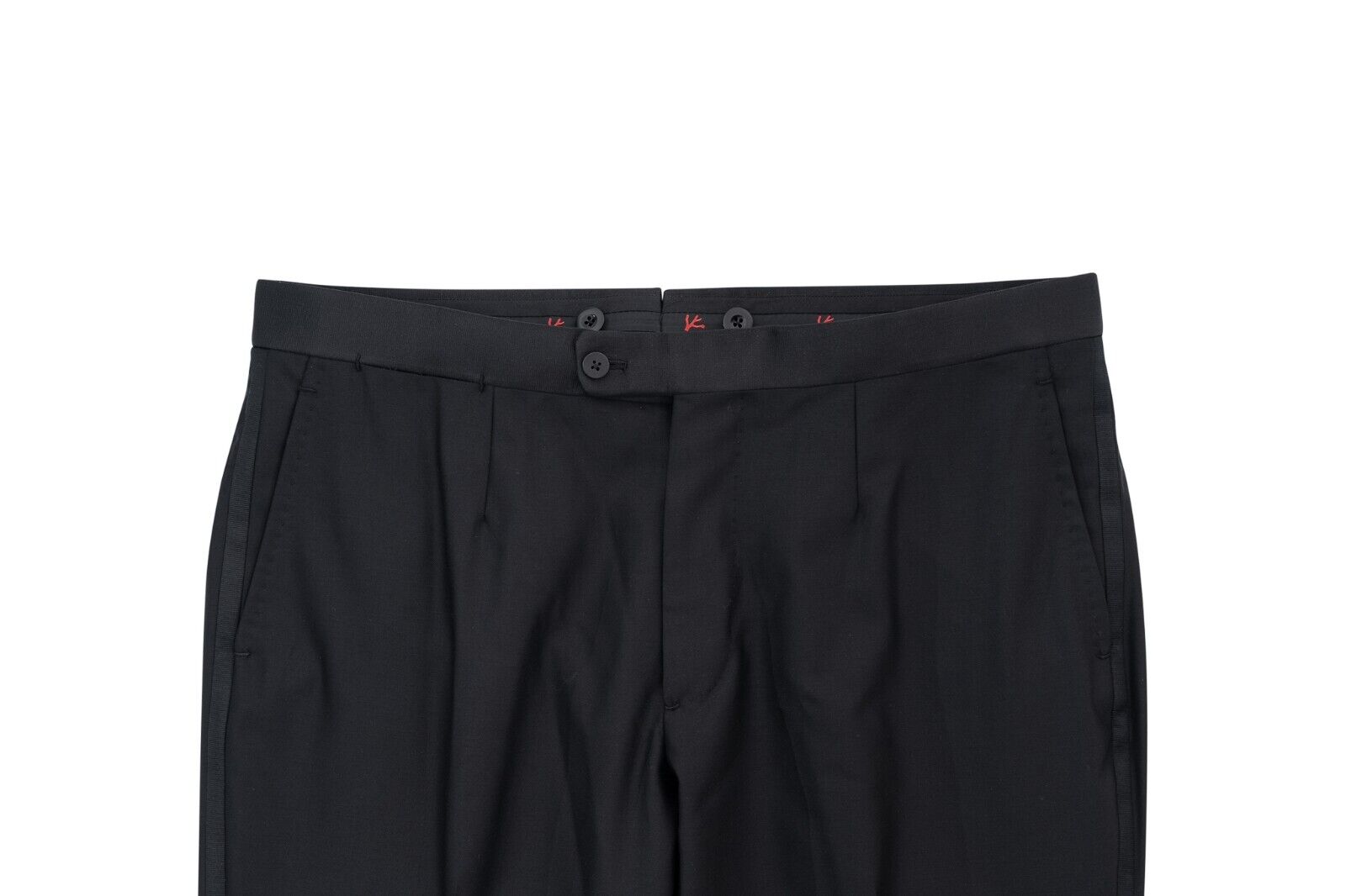 1250$ ISAIA NAPOLI Black Hand-Sewn Tuxedo Dress Pants Wool 130's  42 US / 58 EU
