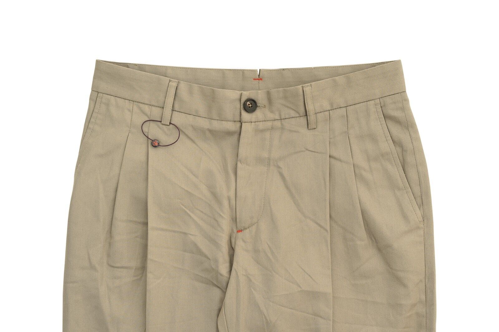990$ ISAIA NAPOLI Green Olive Trouser Pant Wide Leg Soft Cotton 32 US / 48 EU