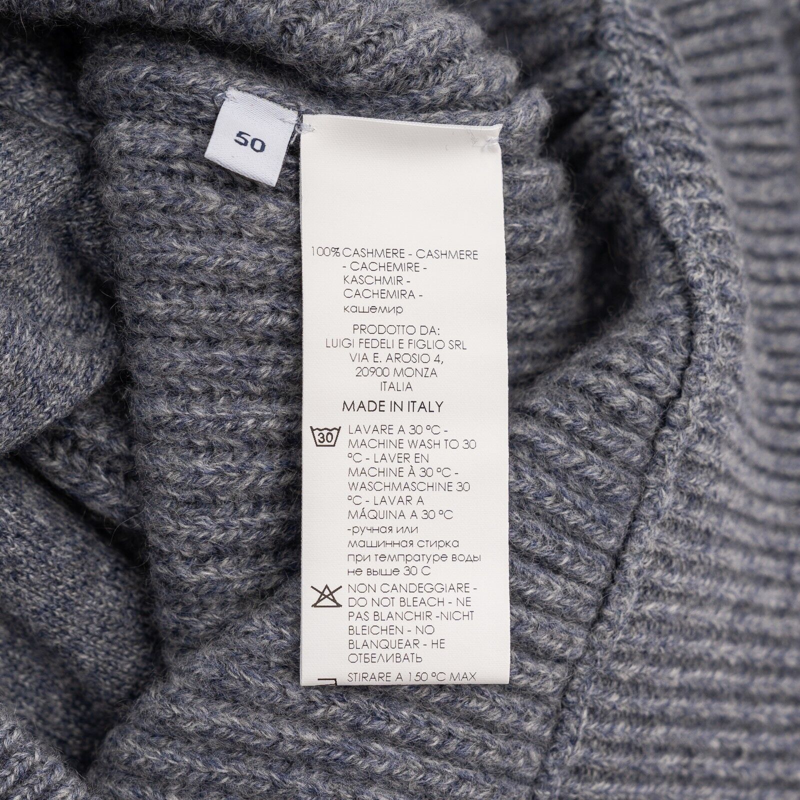 $2200 FEDELI Gray / Blue Cardigan Jacket Zip 100% Cashmere Malfilè 40 US / 50 EU