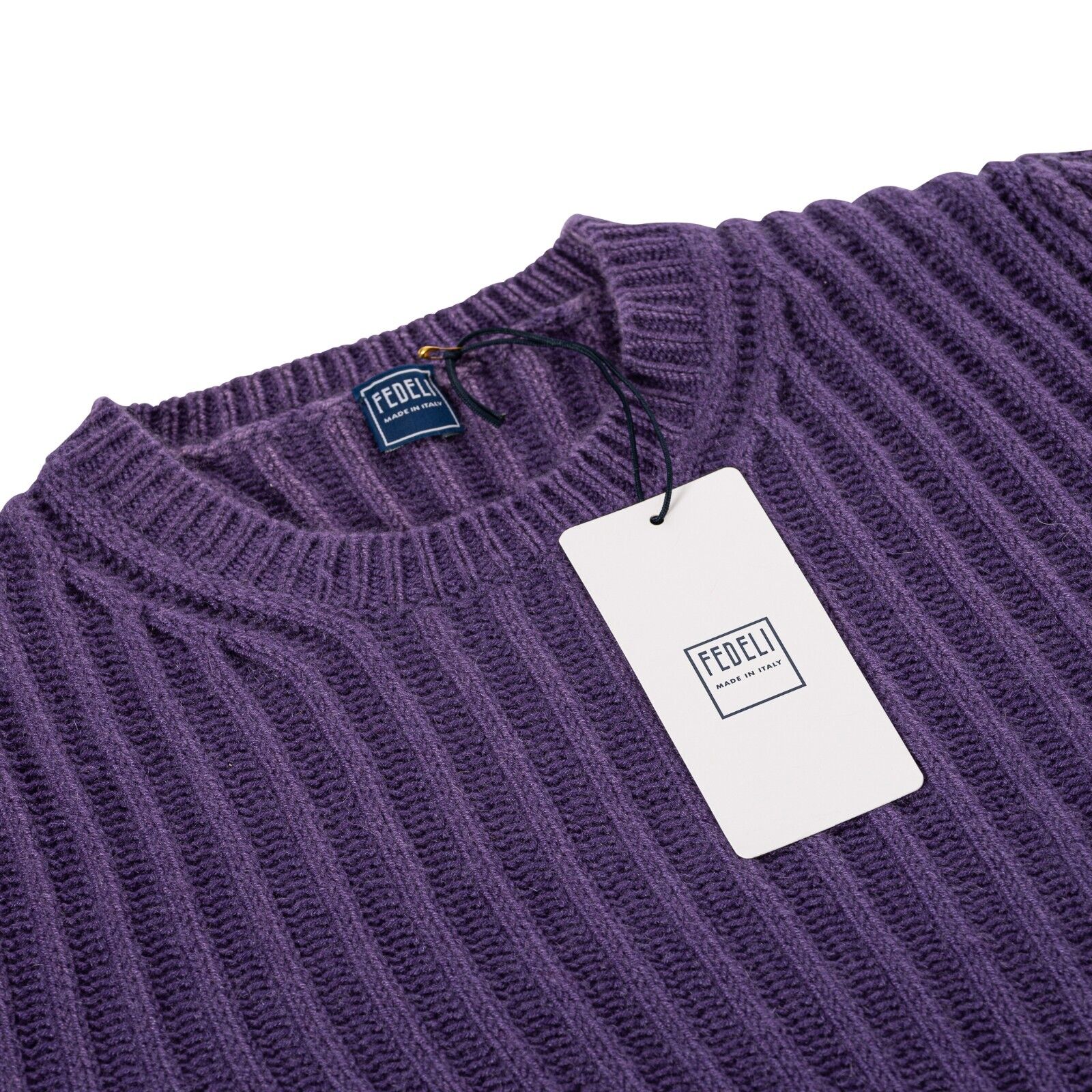 $1200 FEDELI CASHMERE Sweater Ribbed Thick 100% Cashmere Purple Dyed 40 US 50 EU