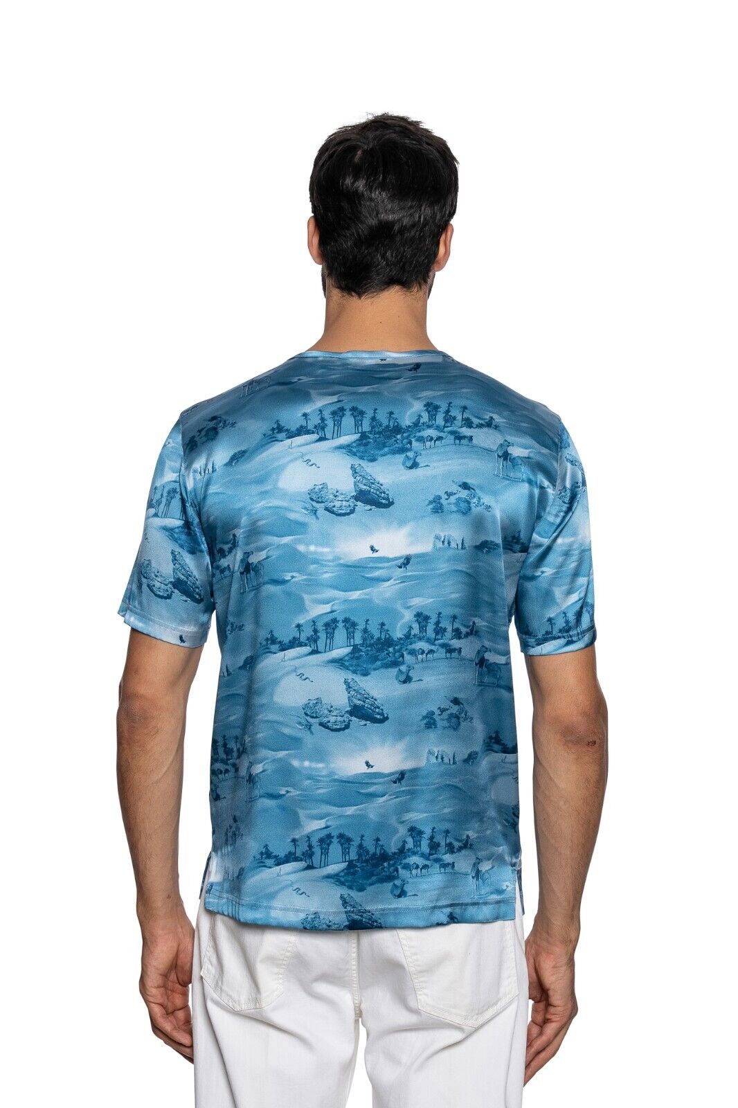 750$ ITALO FERRETTI T-Shirt Blue "SAHARA" 100% Silk COMO Size L ZILLI
