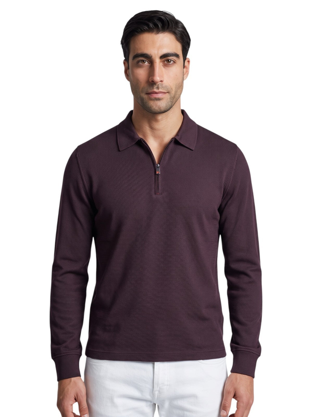 1200$ ISAIA NAPOLI Burgundy Long Sleeve Half Zip Polo 100% Wool Size XL