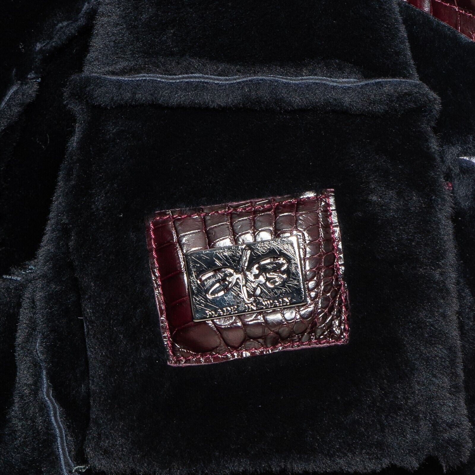 $11500 HETTABRETZ Dark Blue Leather Lambskin Fur Coat + Crocodile 40 US / 50 EU