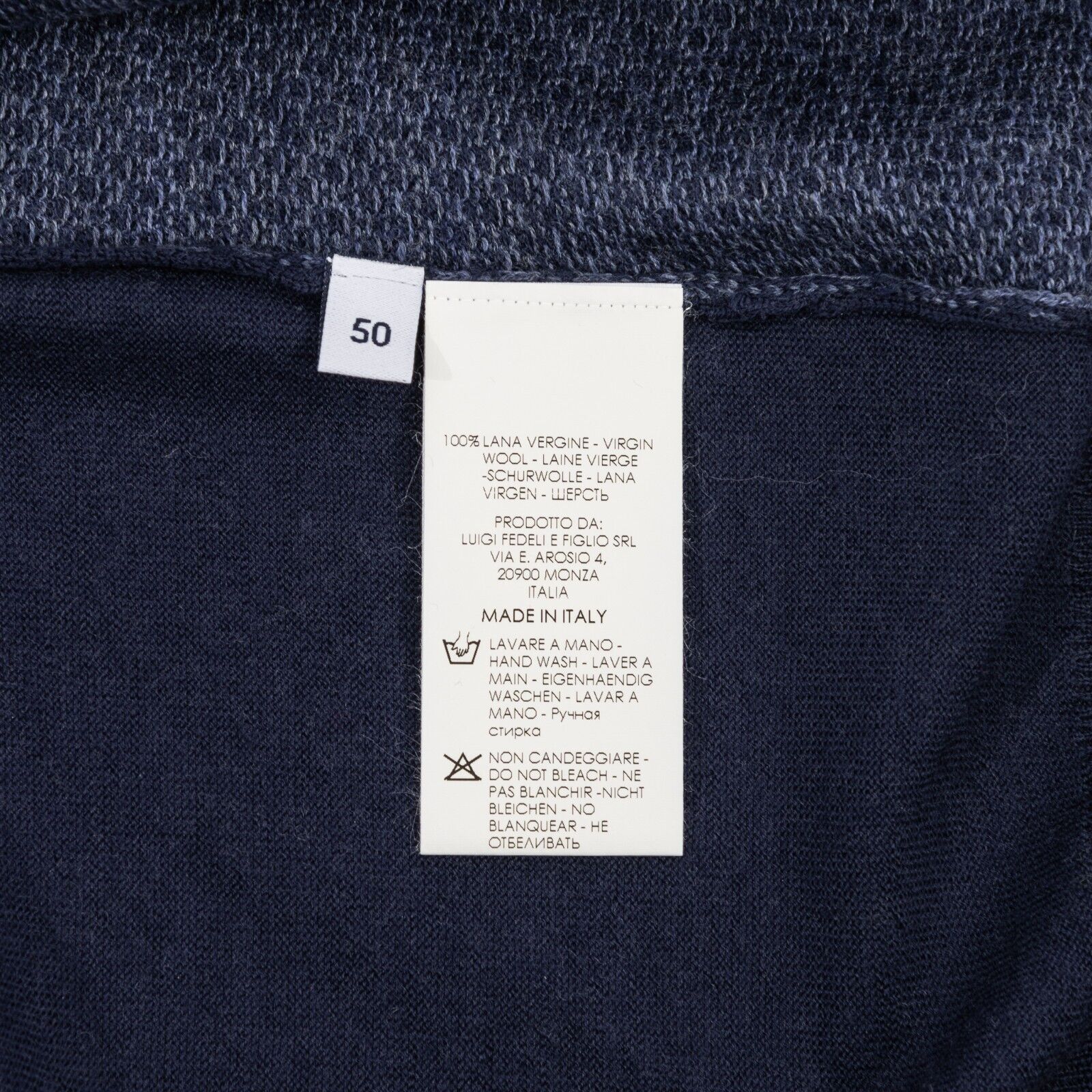 $1200 FEDELI CASHMERE Blue Sweater Half Zip Jacquard Fine Wool 140's 40 US 50 EU