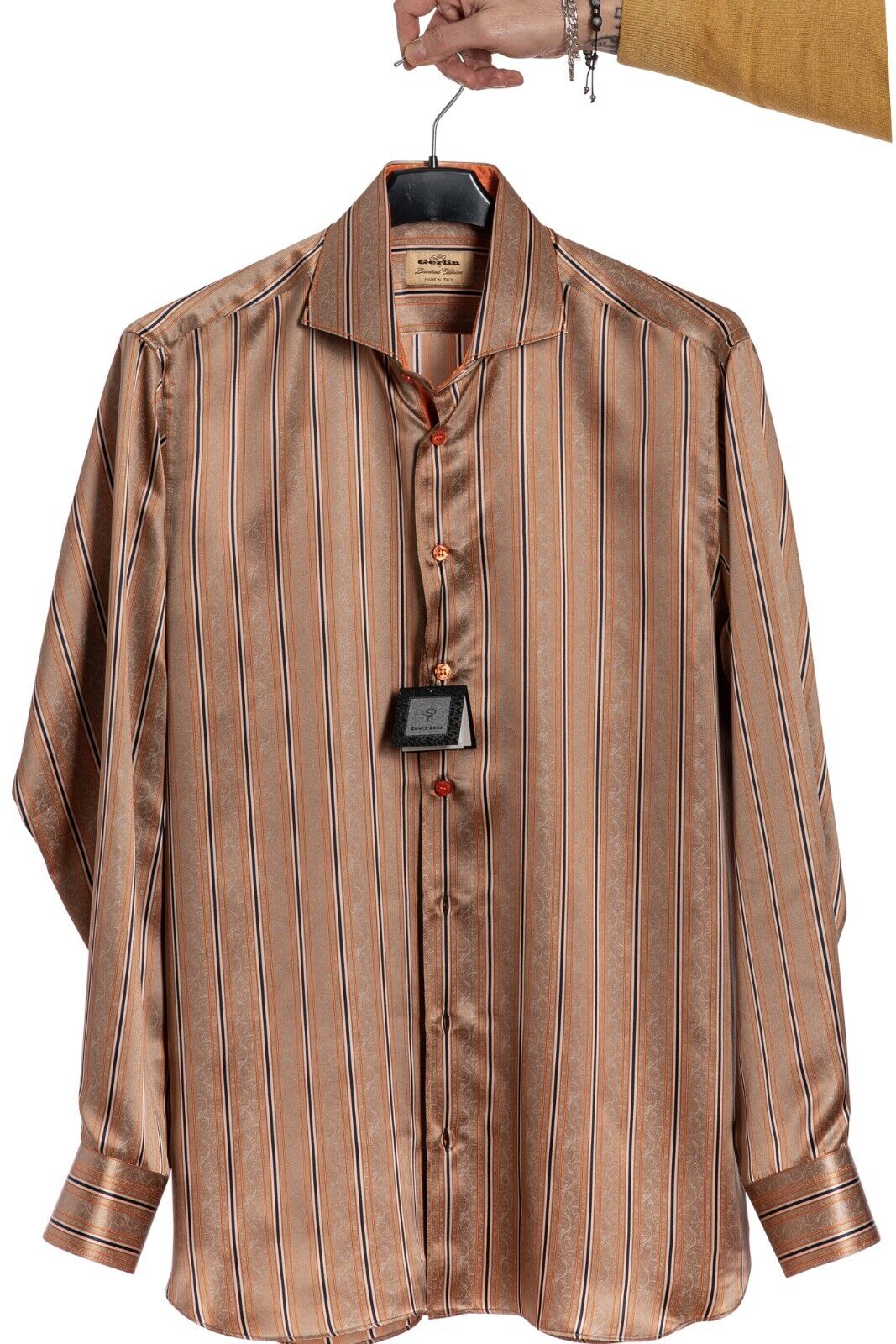 LUXURY 1400$ GERLIN Limited Edition Shirt Brown 100% Silk 16-41 BIJAN
